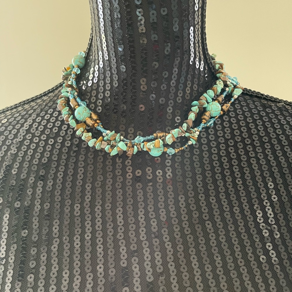 Vintage Green & Bronze Beaded Necklace